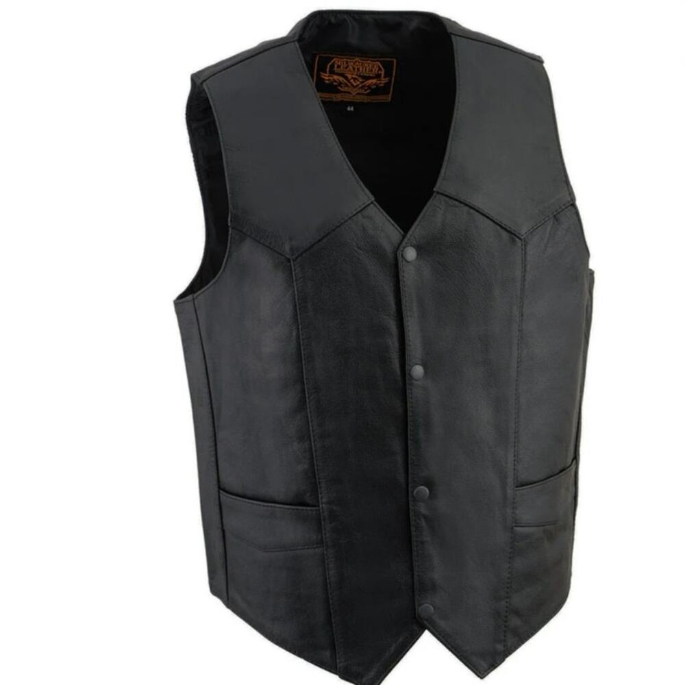 NWT Milwaukee Leather SH1310 Men's Black Leather Classic V-Neck Motorcycle